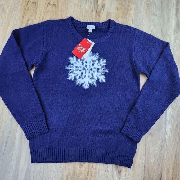 🩵NWT Charter Club Holiday Lane White Fuzzy Snowflake Sweater Youth XLarge - Picture 3 of 10